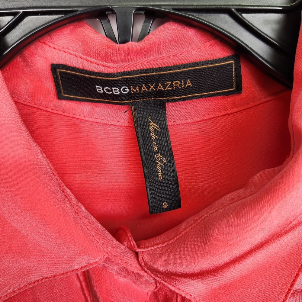BCBGMAXAZRIA Shirt‎ Womens Small Pink Geranium Silk Long Sleeve Blouse Button Up - Picture 4 of 12